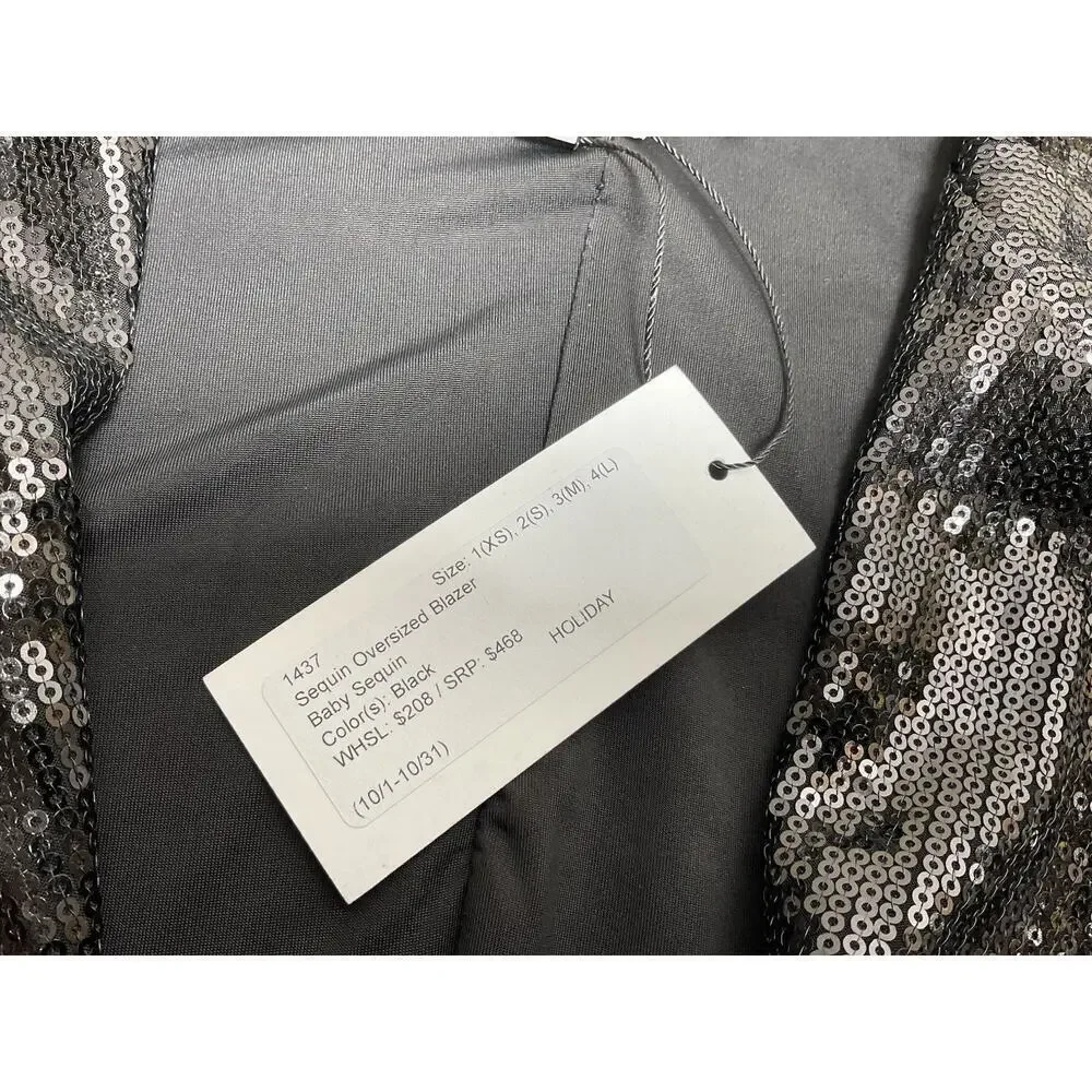 RIPLEY RADER Black Sequin Oversized Blazer Jacket Size 2 Small NWT